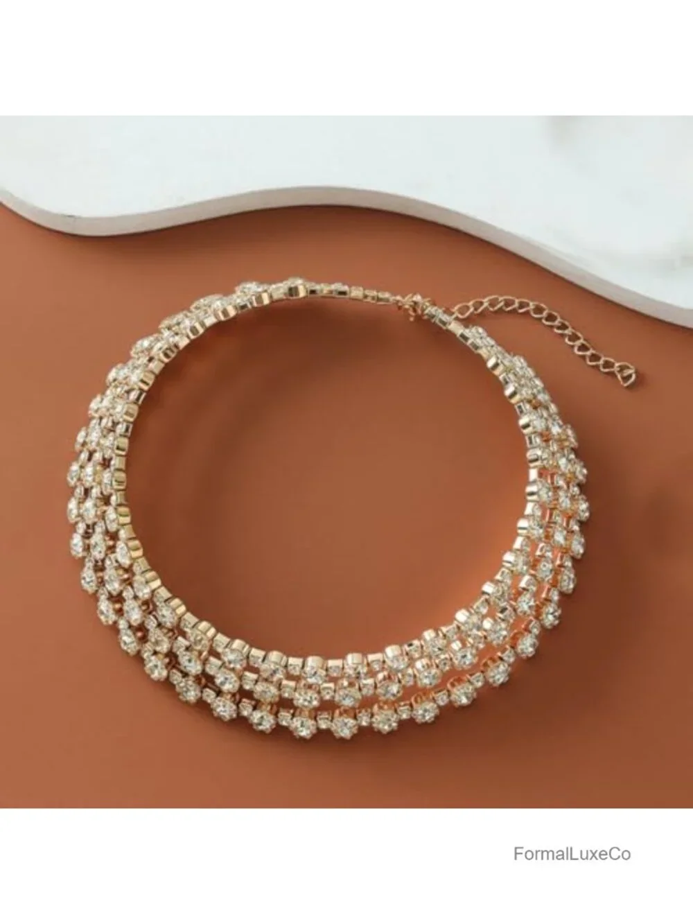 14K Gold Plated 3 Layer Rhinestone Choker Necklace for Women, Sparkly Crystal